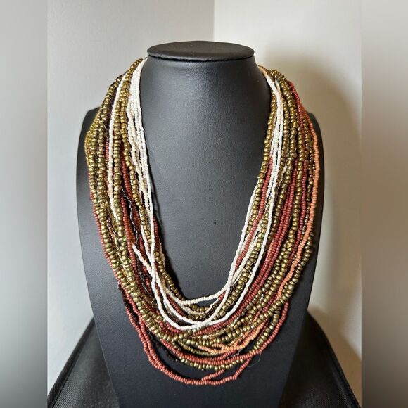 20" multi-strand glass seed beads necklace with large acrylic clasp! - Picture 1 of 14